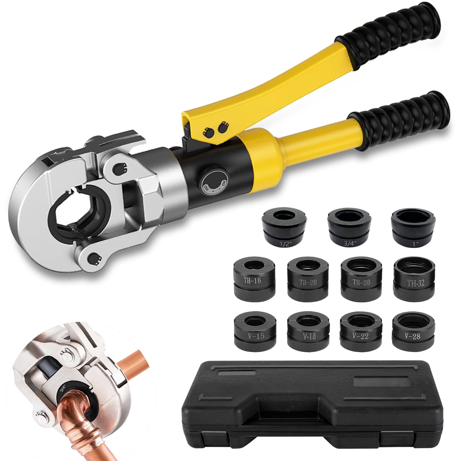 Hydraulic Crimping Tool Pro Press Copper Pipe Crimper, 10 Ton Plumbing Tool with 11 Pairs of Dies for Copper Stainless Steel PEX Aluminum-Plastic Pipes