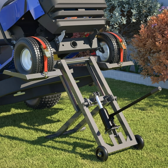 Hydraulic Cylinder Lift Jack With 2 Ratchet Belts for Lawn Mower Zero Turn Radius Riding Small Tractor Maintenance and Repair, 500lb Max Capacity (Gray)