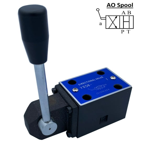 Hydraulic Directional Control Valve D03 (NG6) Cetop 3 Manual Lever Operated 21 GPM 4560 psi (S-Spring Return, AO-2 Position, all Ports Open to Tank in Center)