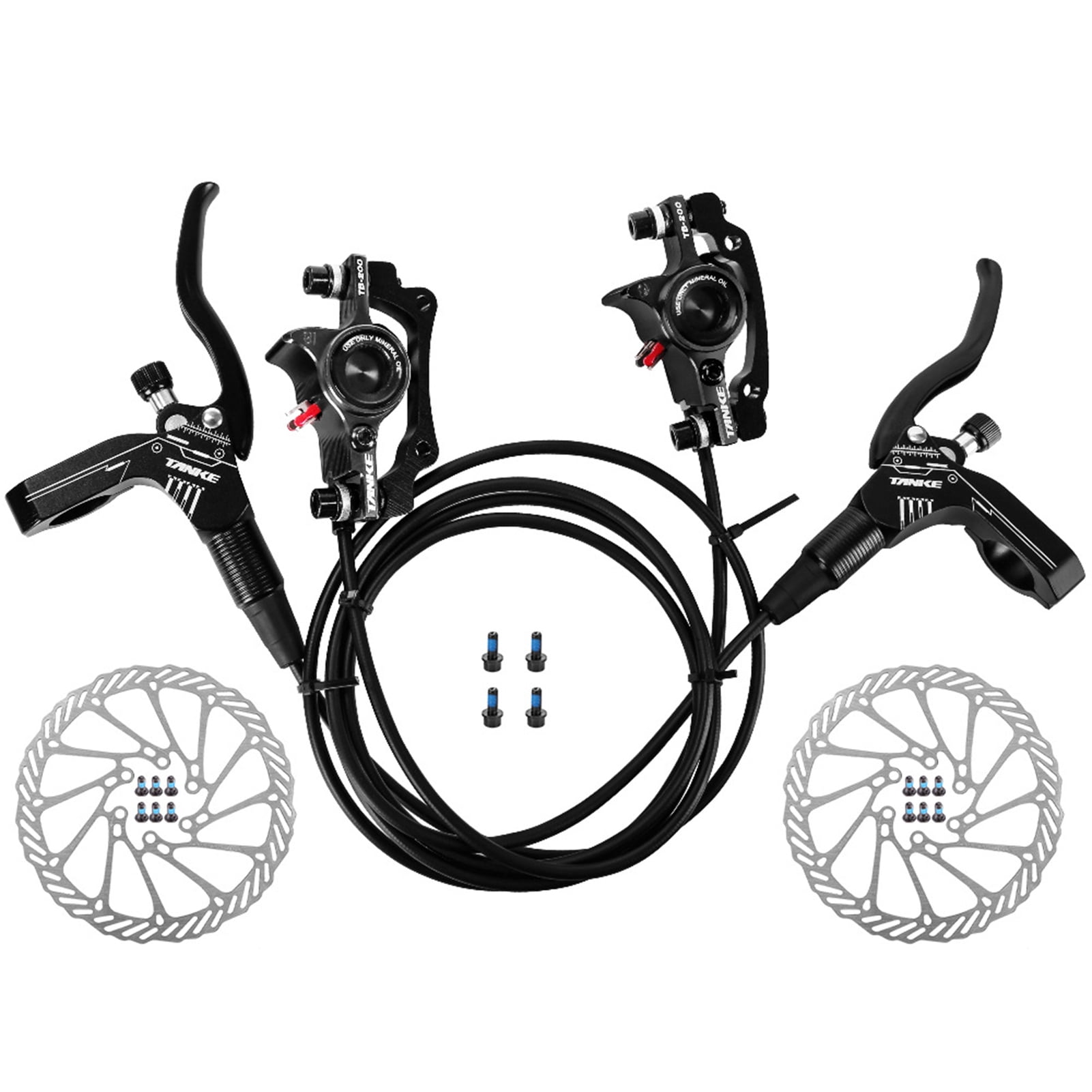 Shimano MT200 MTB Hydraulic Disc Brakes Set Front Left 800mm Rear Right 1500mm Bike Hydraulic Brake Aluminum Alloy Levers with Calipers Fit Mountain Bike E Bikes Fat Bike Pre Bled Walmart
