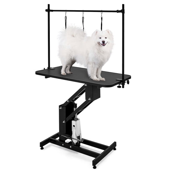 Hydraulic Dog Grooming Table Heavy Duty Adjustable Height 22-39 Inch 350 lbs Capacity Non-Slip Rubber Top Sturdy Steel Frame with Overhead Arm for Large Dogs