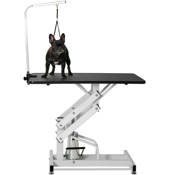 Hydraulic Dog Grooming Table for Small/Large Dogs, Heavy Duty Professional Pet Grooming Table with Adjustable Overhead Arm and Noose, Range 21-36 Inch, 43''/Black