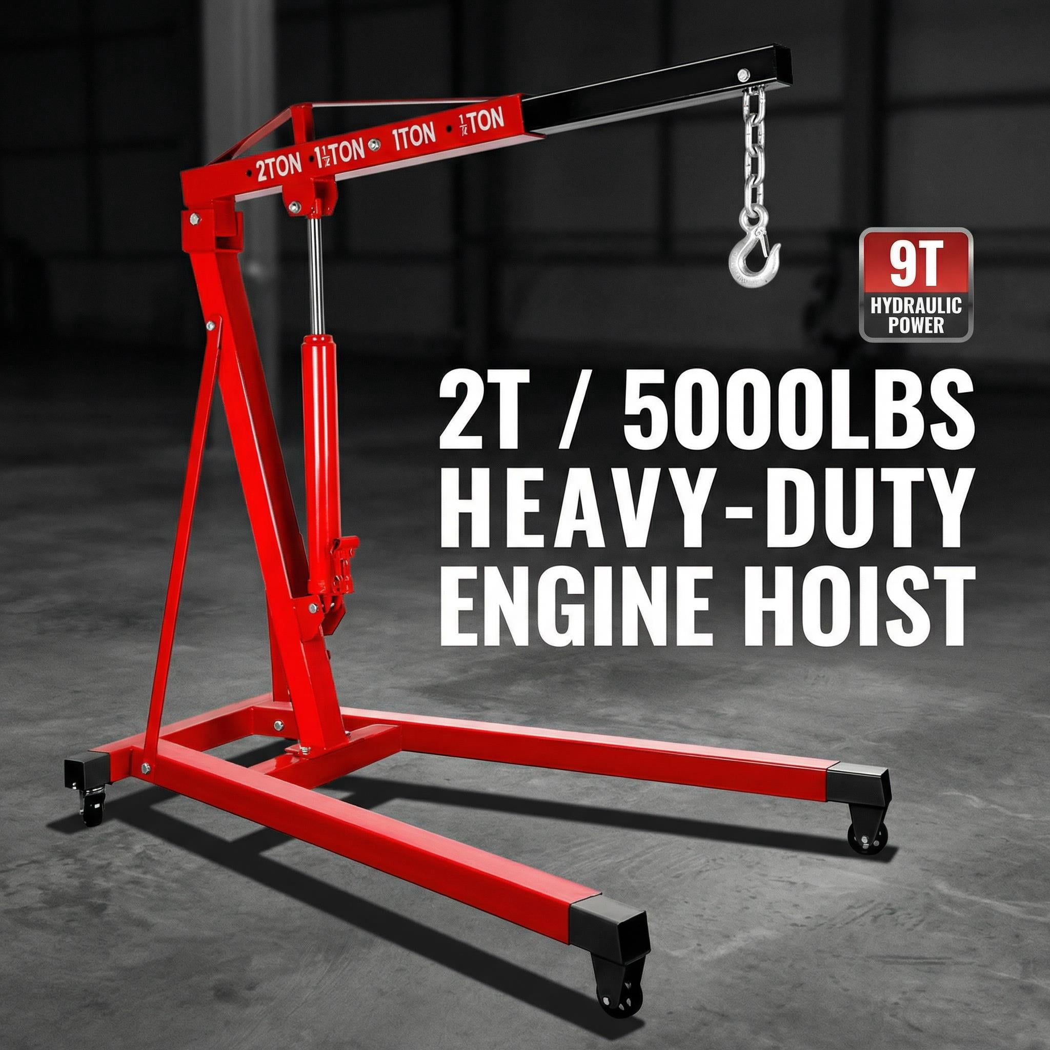 2 Ton Engine Crane, Space-Saving Fold Arm, Locking Casters, Hydraulic ...