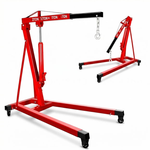 2 Ton Hydraulic Engine Hoist, 4400 lbs Load Rating, Braked Casters, Engine Crane, Workshop Engine Lift, Farm Machine, Factory Use