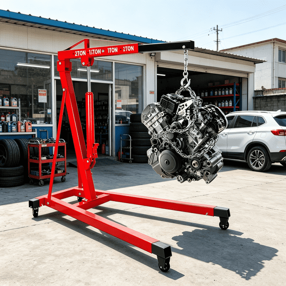 Hydraulic Engine Hoist 2 Ton, Cherry Picker with Telescopic Boom, Hydraulic Crane 4400 LBS, Shop Crane for Workshops, Engine Crane with 4 Casters, Engine Lift for Trucks