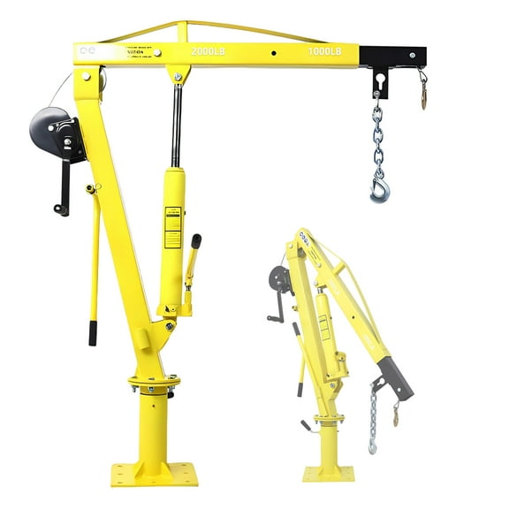 Hydraulic Engine Hoist, 2000-Lb Cherry Picker & Adjustable Telescopic Boom (44.5''-59''), Foldable Mobile Heavy Duty Engine Lift with 5''-82.5'' Height for Garage, Warehouse, Auto Repair - Yellow