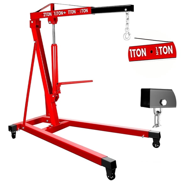 Hydraulic Engine Hoist 4400 LBS, 2 Ton Cherry Picker with 8T Pump, Hydraulic Crane for Construction, Shop Crane with 4 Casters, Engine Crane Non-Foldable, Engine Lift for Farm Machinery