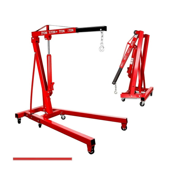 Hydraulic Engine Hoist with Lever & 6 Casters, 2 Ton/4400 LBS, Heavy Duty Cherry Picker Shop Crane with Adjustable Boom, Folding Engine Crane with Extended-Handle Leveler for Garage Work, Loading