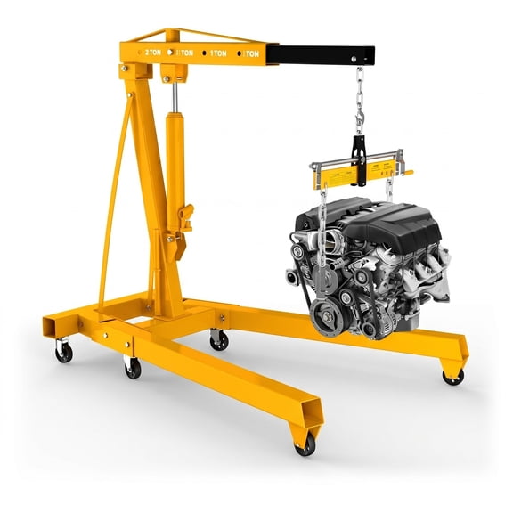 Hydraulic Engine Hoist Lift, 2ton High Capacity Hydraulic Lifting Crane, Foldable Engine Shop Hoist, 4000lbs Rated Load with Universal Wheels for Car Engine Lift, Repair Garage