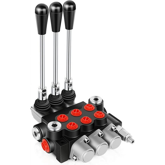 Hydraulic Flow Control Valve 3 Spool 11 GPM SAE Ports Adjustable Relief Lever Handle Double Acting Parallel Center Tractor Loader W/ Joystick for Small Tractors/Tanks Loaders Log Splitters 3600 PSI