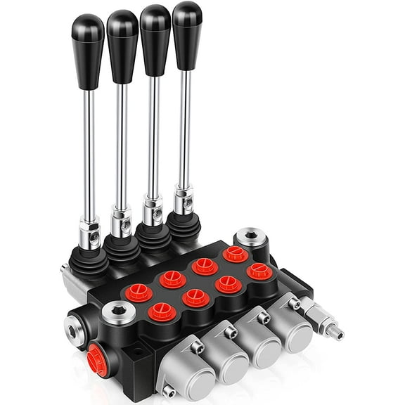 Hydraulic Flow Control Valve 4 Spool 11 GPM SAE Ports Adjustable Relief Lever Handle Double Acting Parallel Center Tractor Loader W/ Joystick for Small Tractors/Tanks Loaders Log Splitters 3600 PSI
