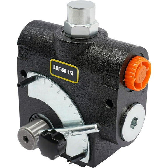 Hydraulic Flow Control Valve Adjustable 0-16 GPM for Compact Tractor Loader Log Splitter 1/2NPT Pressure Compensated Light Duty
