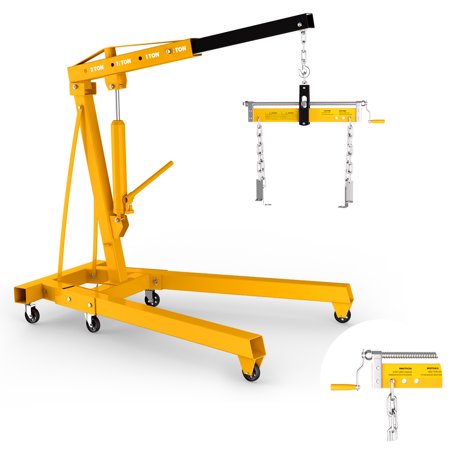 Hydraulic Folding Engine Hoist with Lever, 2 Ton/4400 LBS, Heavy Duty Cherry Picker Shop Crane with 6x360° Casters, Engine Crane with Extended-Handle Leveler for Garage Projects, Warehouse Loading