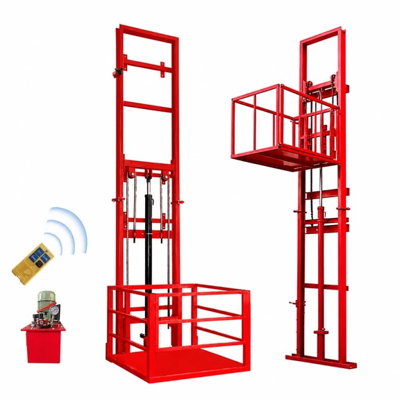 Hydraulic Freight Elevator Lift, 2200lbs Wall-Mounted Cargo Lift Platform with Anti-Fall Safety Device & Cylinder Shield, 1500W Power Hoist System