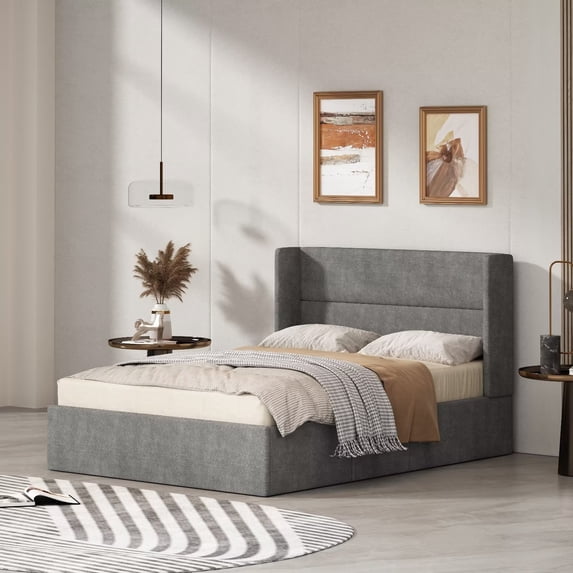 Hydraulic Gas Lift Up Storage Upholstered Platform Bed