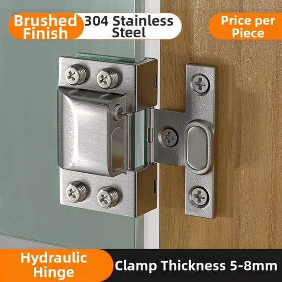 Hydraulic Glass Door Hinge with U-Shaped Clip - No Punching Required!