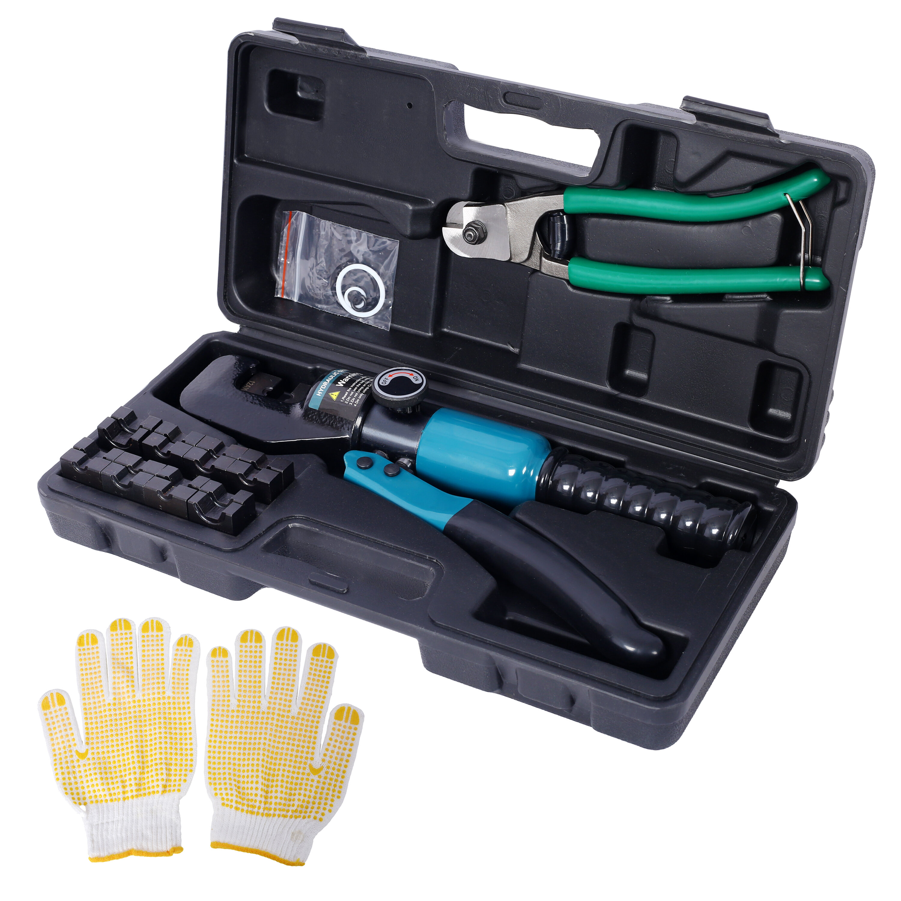 Hydraulic Hand Crimper Tool,Hydraulic Wire Terminal Crimper Swager Battery Cable Lug Crimping Swaging Tool with 9 Pairs Dies,one pair glove,