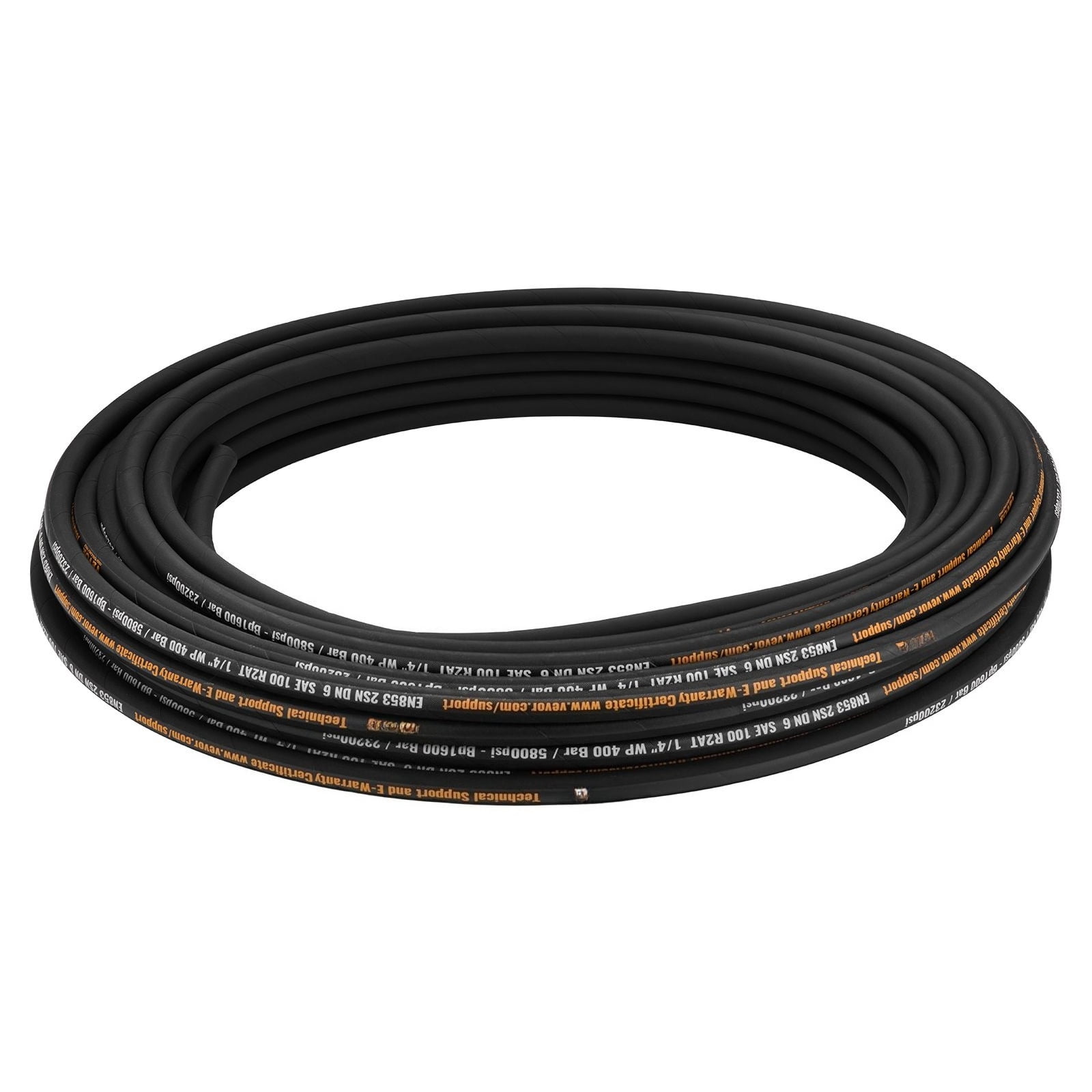 Hydraulic Hose 1/4" x 100 ft, 5800 PSI SAE 100R2 Rubber Hose, 2-Wire Braided High Pressure Hydraulic Oil Hose, -4°F to 284°F Temperature Range, Bulk Reel