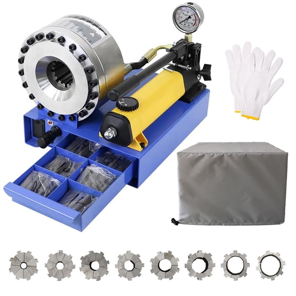 Hydraulic Hose Crimper 8 Dies High Pressure Handheld Crimping Tool 1/4"to 1" (6mm-28mm) 1000KN Force Magnetic Mold 1L Oil Tank