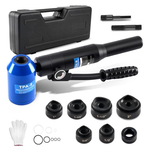 Hydraulic Knockout Hole Punch Driver Kit, 1/2 to 2 inch Electrical Conduit Hole Cutter Set KO Tool Kit Metal Sheet Puncher, (8TON(1/2"~2"))$$Tools