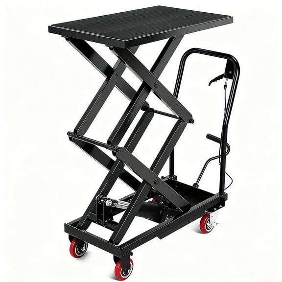 Hydraulic Lift Table, 330 Lbs Capacity, 50" Lifting Height, Single Scissor Lift Table Cart with 4 Wheels and Non-Slip Pad, Manual Hydraulic Lifting Cart