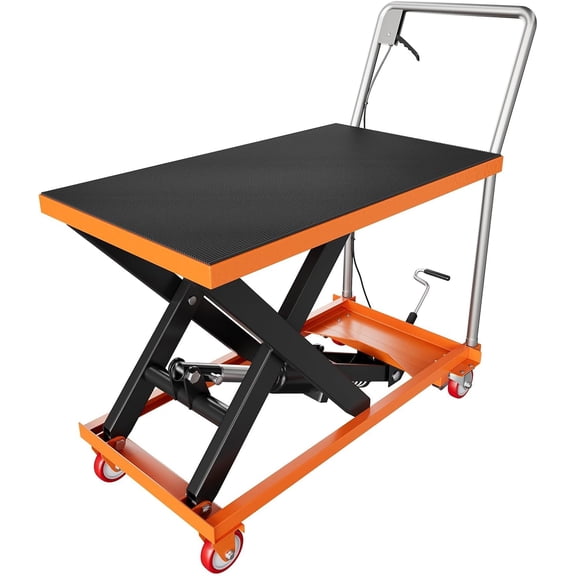Hydraulic Lift Table Cart, 1100lbs Capacity 28.5" Lifting Height, Manual Single Scissor Lift Table with Locking Wheels and Non-Slip Pad, Hydraulic Scissor Cart for Material Handling