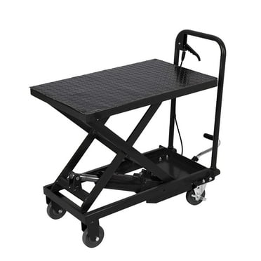 Hydraulic Lift Table Cart, 1100lbs Capacity 33.5" Lifting Height, Manual Single Scissor Lift Table with Non-slip Pad, Elevating Hydraulic Cart for Material Handling and Transportation
