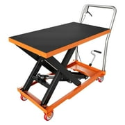 Hydraulic Lift Table Cart, 1100lbs Capacity 35.4" Lifting Height, Manual Single Scissor Lift Table with Locking Wheels & Non-Slip Pad, Hydraulic Scissor Cart for Material Handling and Transportation
