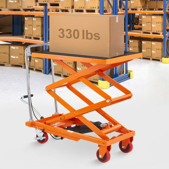Hydraulic Lift Table Cart, 330lb High Load Capacity, Double Scissor Lift Table with 4 Swivel Wheels and Non-slip Pad, For Loading & Transportation