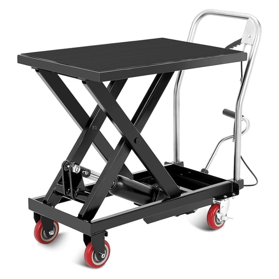 Hydraulic Lift Table Cart, 330lbs Capacity 28.5" Lifting Height, Manual Single Scissor Lift Table with Locking Wheels & Non-Slip Pad, Hydraulic Scissor Cart for Material Handling and Transportation