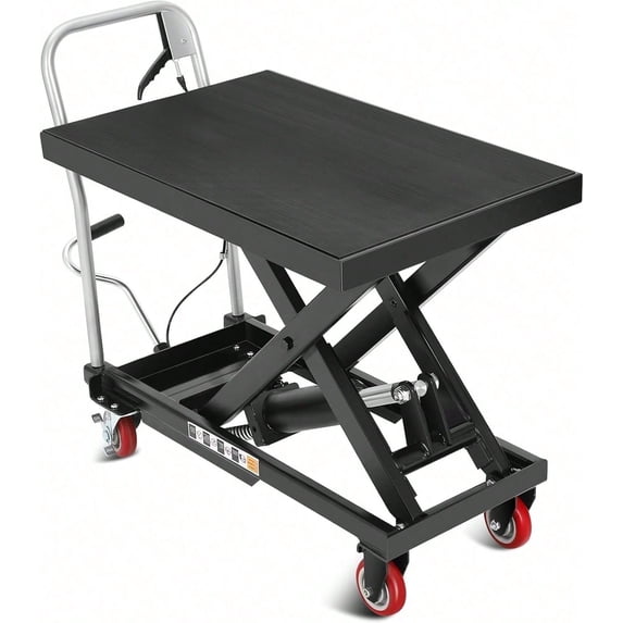 Hydraulic Lift Table Cart, 500 Lbs Capacity 28.5" Lifting Height Single Scissor Lift Table with Anti-Slip Pad & 4 Wheels for Material Handling & Transportation in Warehouse, Workshop, Black