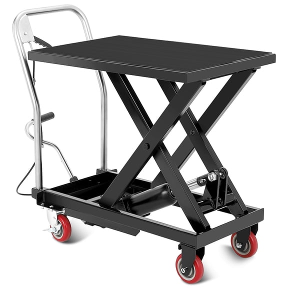 Hydraulic Lift Table Cart, 500Lbs Capacity 28.5" Lifting Height, Manual Scissor Lift Table with Non-Slip Pads & 4 Wheels for Material Handling & Transportation