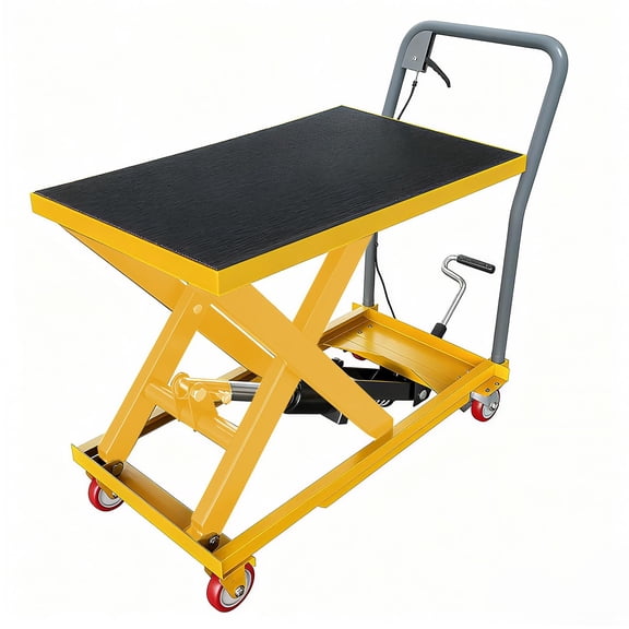 Hydraulic Lift Table Cart, 500lbs Capacity 28.5" Lifting Height Hydraulic Table Cart, Single Scissor Lift Table with Non-Slip Pad for Material Handling and Transportation, Yellow