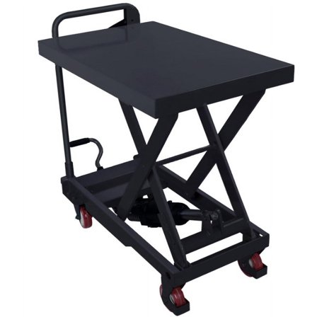 Hydraulic Lift Table Cart, 500lbs Capacity 28.5" Lifting Height, Manual Single Scissor Lift Table with Locking Wheels and Non-Slip Pad, Hydraulic Scissor Cart for Material Handling and Transportation