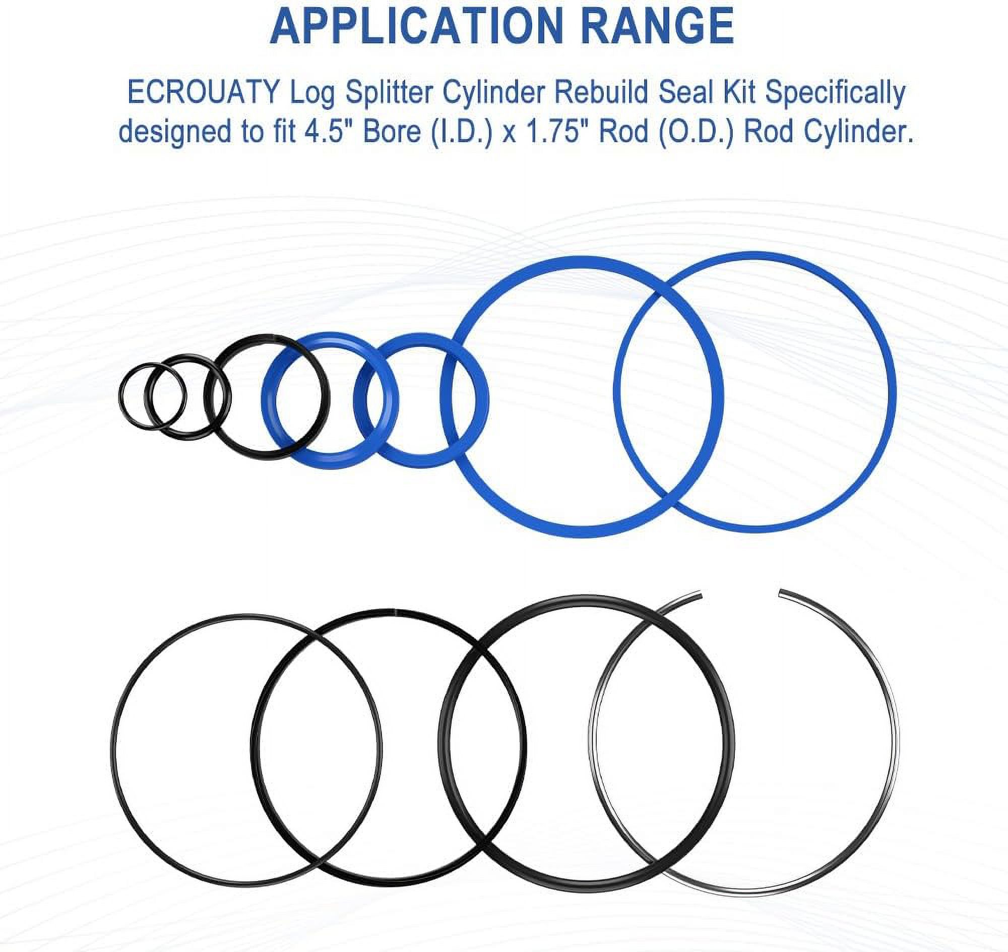 Hydraulic Log Splitter Cylinder Rebuild Seal for 4.5"Bore x 1.75" Rod