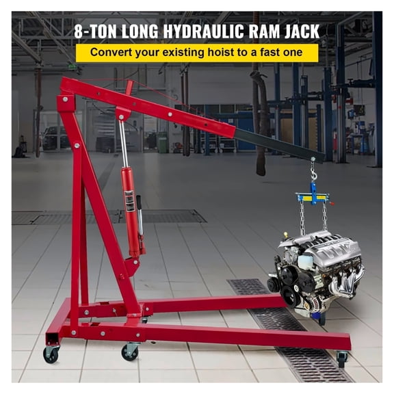Hydraulic Long Ram Jack 8 Ton, 17363 lbs Capacity, Single Piston, Clevis Base, Manual Hoist for Garage Shop Cranes Engine Lift - Red