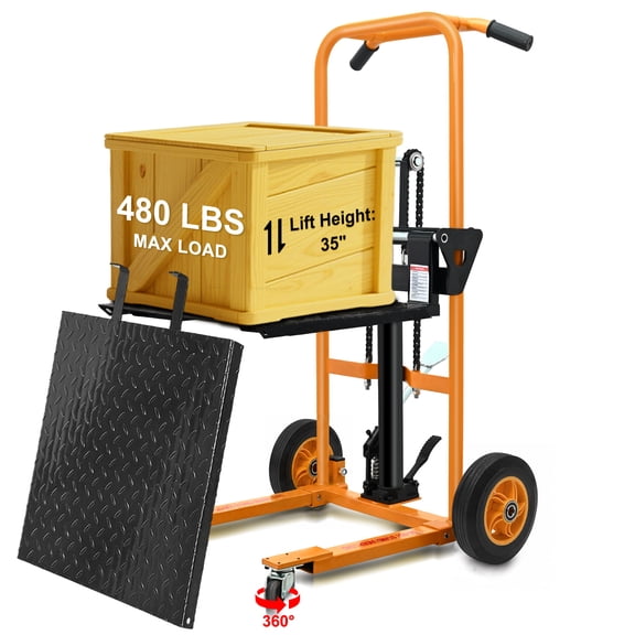 Hydraulic Material Lift, Heavy-Duty Hydraulic Lift Table Cart, Pallet Jack Table Cart Hydraulic Lift Cart 480 lb Capacity, 35in Hydraulic Lift with Swivel Wheels, Steel Platform
