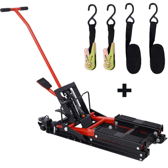 Hydraulic Motorcycle Lift Jack, 1500 LBS Capacity Foot-Operated Motorcycle Lift Table, ATV Scissor Lift Jack with 4.5" - 15" Lifting Range, Portable Motorcycle Lift Table with Wheels