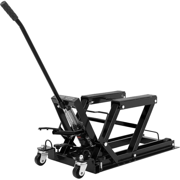 Hydraulic Motorcycle Lift Jack, 1500LB Capacity Scissor Jack for Dirt Bikes & ATVs, 4.7-14.57 Inch Lift Height, Non-Slip Platform & 360 Swivel Casters, Black Garage Lift
