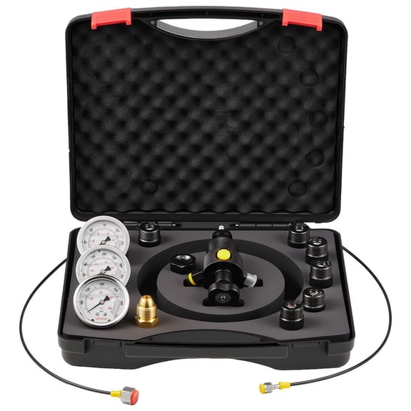 Hydraulic Nitrogen Accumulator Charging Kit, All-in-One Nitrogen Fill Kit, Pressure Test System with 3 Gauges (1500, 4000, 6000 PSI), 6 Adapters Couplings, 1 Gas Hose, 1 Valve, 1 CGA580 Adapter