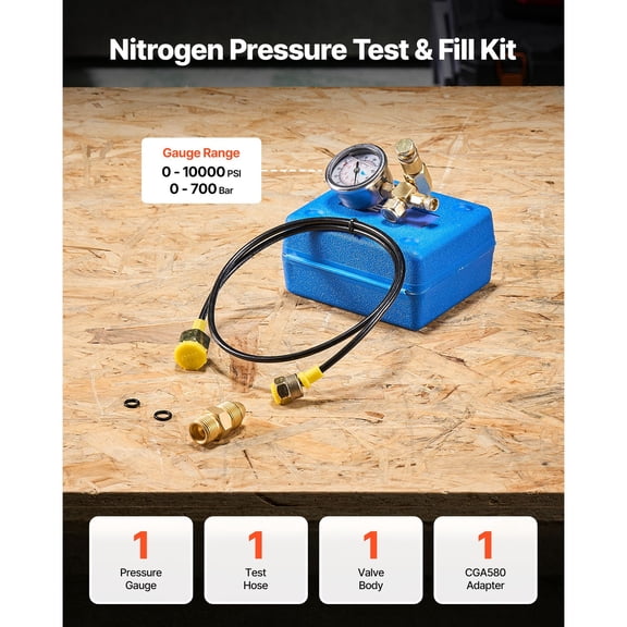 Hydraulic Nitrogen Charging Kit for Construction Machinery,0-1420 PSI Pressure Test System with Gauge,Hose,Valve&CGA580 Adapter