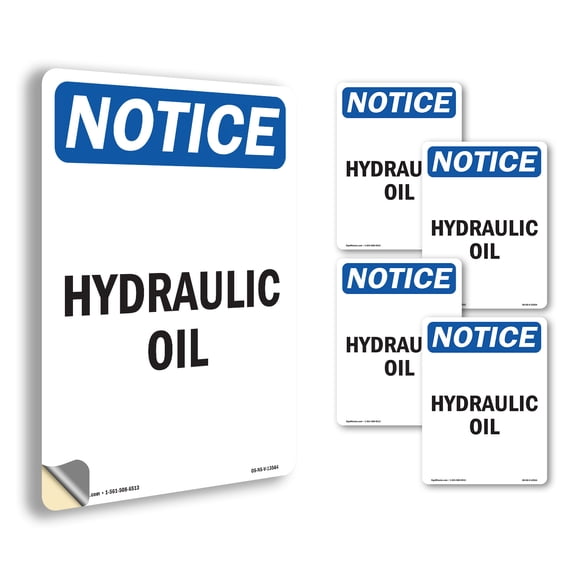 Hydraulic Oil OSHA Notice Vinyl Decal Label 5 Inch x 3.5 Inch - 5 Pack