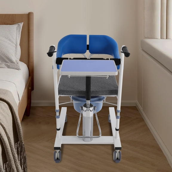 Hydraulic Patient Lift Chair with Toilet Commode - 220 lbs Capacity Mobile Hoist & Transport Wheelchair, Adjustable Height for Bed & Sofa Transfer, Home Care for Elderl