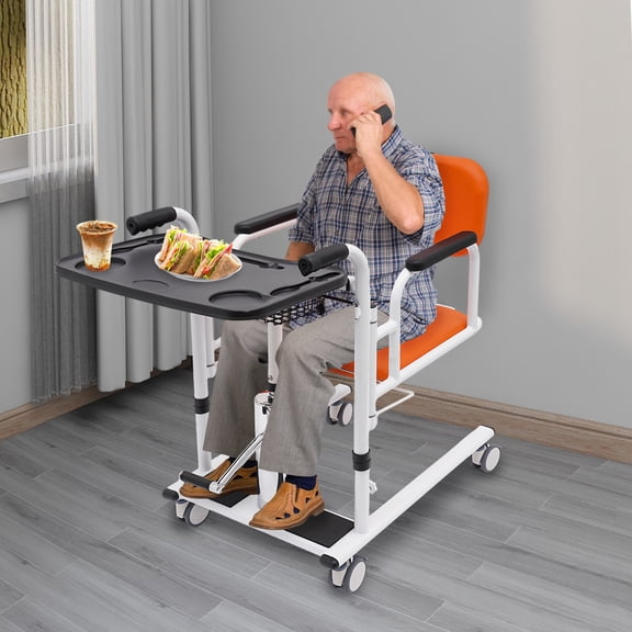 Hydraulic Patient Transfer Chair with 330 lbs Capacity 180 Opening Backrest Commode Shower Chair for Elderly