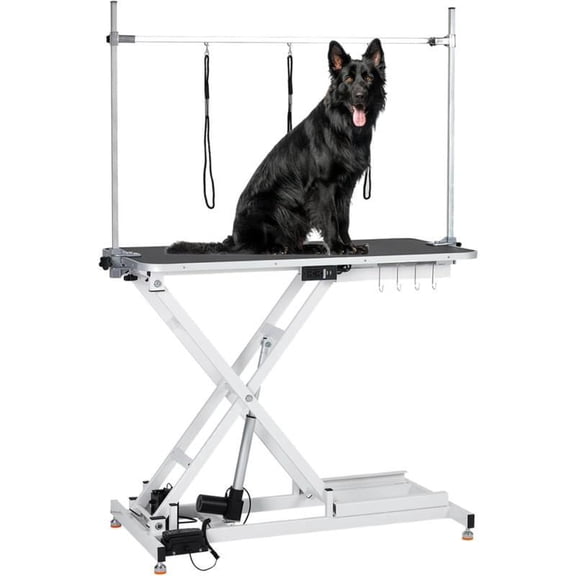 Hydraulic Pet Grooming Table for Large Dogs, Adjustable Height - Electric Dog Grooming Table Trimming/Drying Table w/Arm/Noose Maximum Capacity Up to 264Lb, White