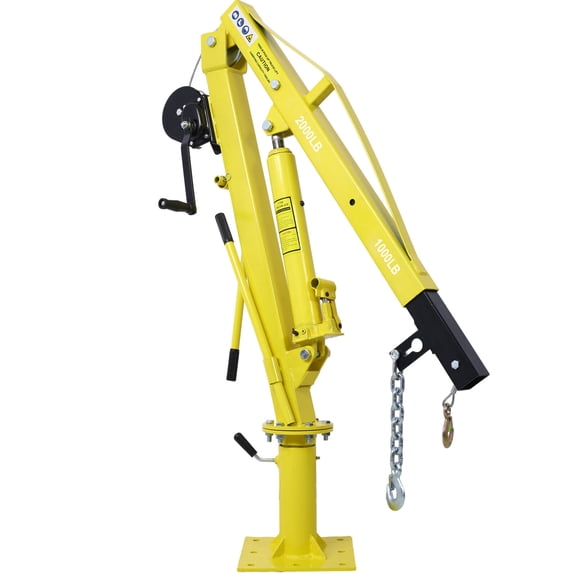 Hydraulic Pickup Truck Crane 2000 Lb Capacity Yellow Steel Bed Hoist Jib Crane for Lifting with Hand Winch