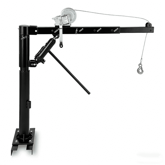 Hydraulic Pickup Truck Crane Hoist – 1000 lbs Capacity – Manual Non-Electric Jib – 360° Swivel & 4 Adjustable Load Levels – For Cargo, Warehouse, Construction – Black