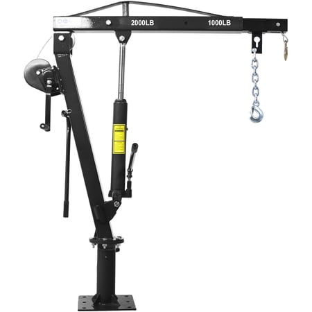 Hydraulic Pickup Truck Crane with Hand Winch, 2000LB Capacity Adjustable Boom Hoist with 360° Rotation