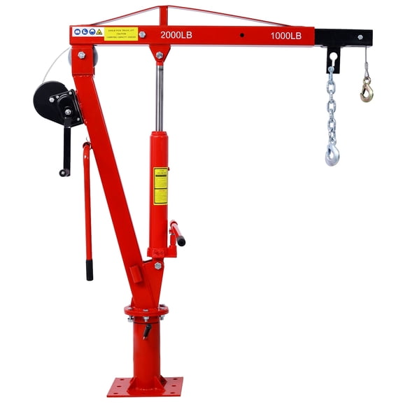 Hydraulic Pickup Truck Crane with Hand Winch, 2000LB Capacity Adjustable Boom Hoist with 360° Rotation