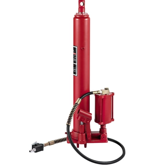 Hydraulic/Pneumatic Long Ram Jack, 8 Tons/17363 lbs Capacity, with Single Piston Pump and Clevis Base, Manual Cherry Picker w/Handle, for Garage/Shop Cranes, Engine Lift Hoist, Red